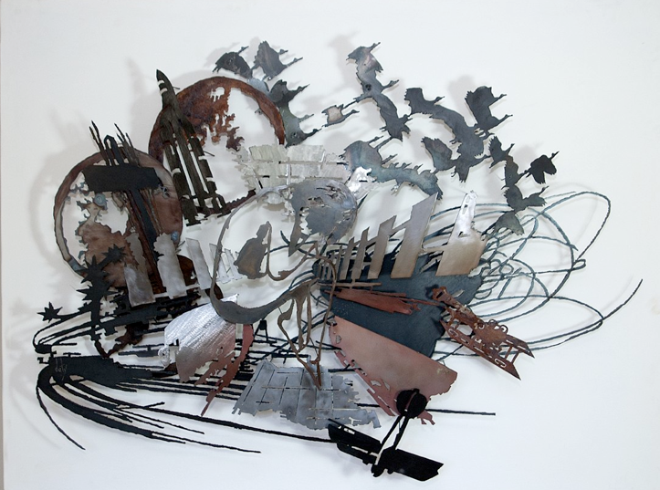 Frédéric Daty, Sputnik Decibel Solitude, . Cut, welded, polished pieces of metal, fixed together at various distances from the wall. 122x95 cm. © Frédéric Daty Daty The Other Art Fair 2013 | Our Favourite Works