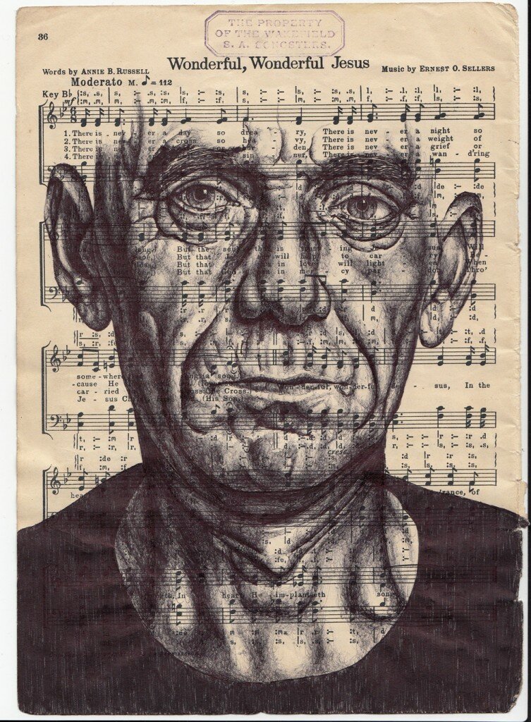 Mark Powell, Speaking in Tongues (Prattle). Bic biro drawing on 1950s music sheet, 2013. © Mark Powell markpowellart119 753x1024 The Other Art Fair 2013 | Our Favourite Works